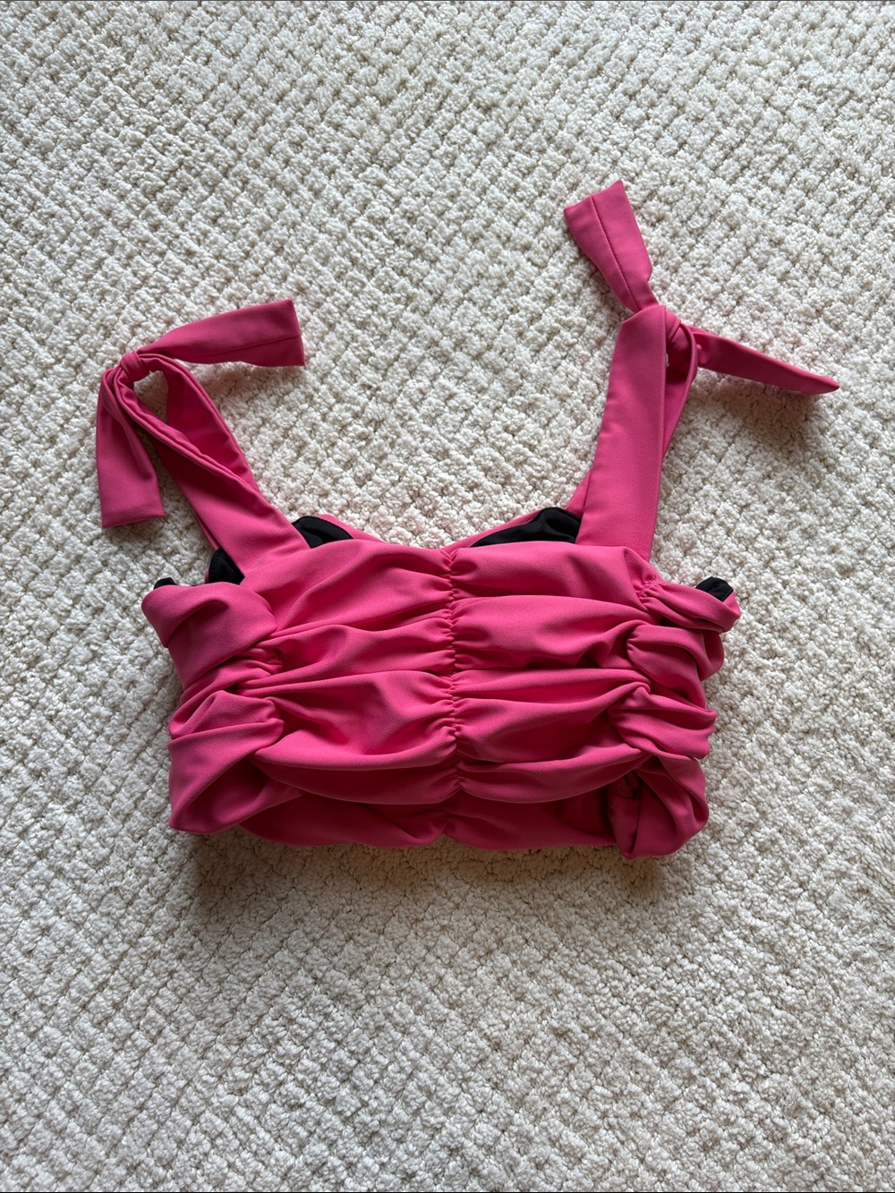 Oh La La Pink Ruched Faux Tie-Shoulder Crop Top